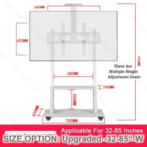 Mobile TV Stand with Wheels for 32-85 Inch TVs Equipped with Adjustable Angle and Height for Universal Compatibility Providing Convenient Mobility and Customized Viewing Options for Versatile Entertainment Setup.