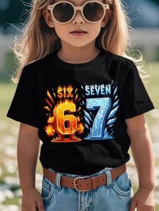 [Local Stock] VCC Fun Six Seven 6 7 Meme Design T-Shirt for Kids Chaotic Humor Y2k Game Saying Tees Casual O-Neck Top Fashion Childrens Clothing