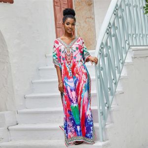 Necklace Print Kaftan Women Spring Colorful MaxiDress Flattering Boho PlusSize Elegant Loose Long Robe Greece Holiday Resortwear