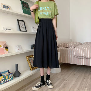 Size 21-29 High Waist Pleated Skirt for Women Korean Style Casual A-line Mid-length Dress