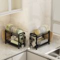 2-Layer Dish Rack Kitchen Dish Storage Rack Black Kitchen Utensil Rack With Pull Drain Tray Kitchen Organizer. 