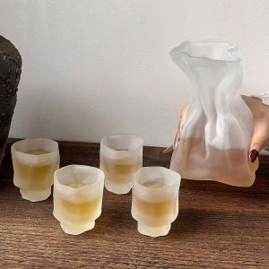 Bộ Bình Ly Thủy Tinh Trắng Nhám 1 Bình 460ml + 6 Ly 55ml | Thắt Eo Nghệ Thuật Sang Trọng Dễ Cầm