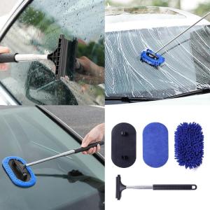 ชุดทำความสะอาดกระจกหน้าแบบขยายได้พร้อมแผ่นไมโครไฟเบอร์เครื่องมือตัวทำความสะอาดกระจกรถ Obat Pembersih Kaca Mobil สำหรับใช้ในบ้านและรถยนต์