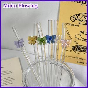 Moito หลอดแก้ว8มม. 1ชิ้นหลอดดูดน้ำแบบนำกลับมาใช้ใหม่ได้ลายผีเสื้อน่ารักทนความร้อนสำหรับงานเทศกาลปาร์ตี้งานแต่งงานค็อกเทลบาร์ชายหาด
