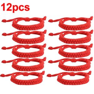 12Pcs Handmade Tibetan Buddhist Lucky Rope Bracelets Bangles Red Thread Adjustable Knots Bracelet for Women Men Wrist Jewelry