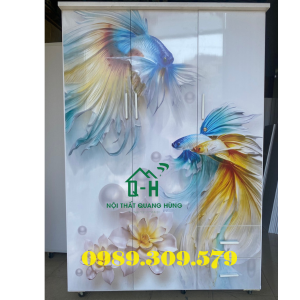 TỦ NHỰA ĐÀI LOAN 3 CÁNH IN 3D CON CÁ CAO CẤP - TỦ ĐỰNG QUẦN ÁO GD
