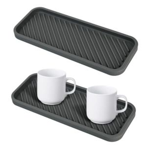 PLLEWY Non-Slip Sink Protector Mat Striped Texture Silicone Sink Organizer Tray Durable Countertop Organizer Draining Mat Bathroom Vanity