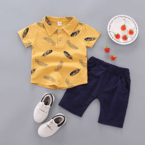 Anak laki laki Kemeja Bulu Lengan Pendek Celana Pendek Kasual Kapas Baju anak anak Katun Pakaian Setelan