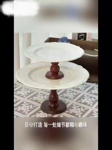 Lace Ceramic High-Legged Cake Plate Wind Oval Afternoon Tea Dessert Snack Plate Exquisite Display Plate