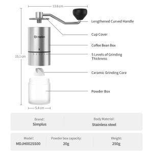 Simplus Manual Coffee Bean Grinder  5 levels External Coarseness Adjustment Ceramic Grinding Core Pengisar Kacang Kopi