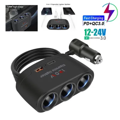 【FUCO】Bộ sạc ô tô Bộ chuyển đổi 12V 24V 3 Ổ cắm bật lửa thuốc lá Bộ chia USB kép LED xe hơi Sạc nhanh cho iPhone iPad GP