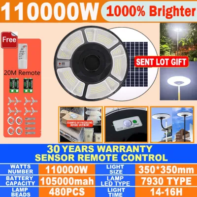 【Free shipping】UFO Solar light with solar panel Solar street light outdoor waterproof IP67 heavy duty 485000mAH Solar lamps energy saving motion sensor round Garden light Automatic spot light with sense remote control
