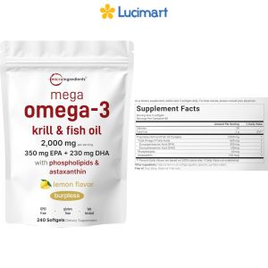Viên uống dầu nhuyễn thể Krill & Fish Oil 2000mg Mega Omega-3 Micro Ingredients [Hàng Mỹ]