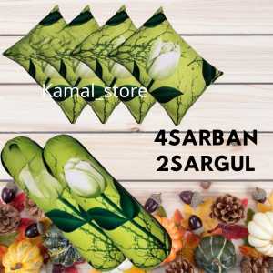 CUCI GUDANG SARUNG BANTAL SET 6PCS 4SARUNG BANTAL 2 SARUNG GULING DAN MOTIF TULIP HIJAU