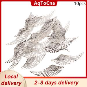 [COD] AqToCna Ship within 24 hours 10Pcs Gold Color Silver Bronze Filigree Wraps Angel Wings Pendant Metal Crafts For DIY Headwear Jewelry Making Accessories