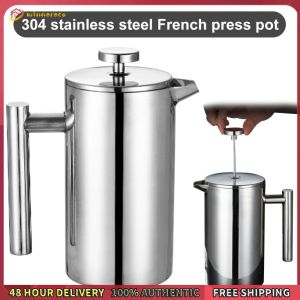 Winnereco Stainless Steel French Press Tea Maker 12/27/34oz Camping Coffee Maker Double Wall Portable Coffee Pot with Micro-Filter for Home Travel