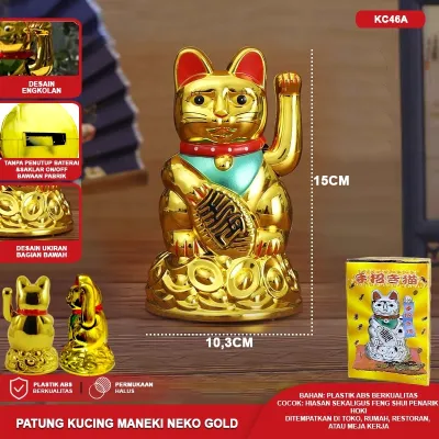 Pajangan Kucing Hoki Koin Lucky Cat Batrai Hiasan Patung Kucing Pemanggil Rejeki Baterai 16cm Hadiah