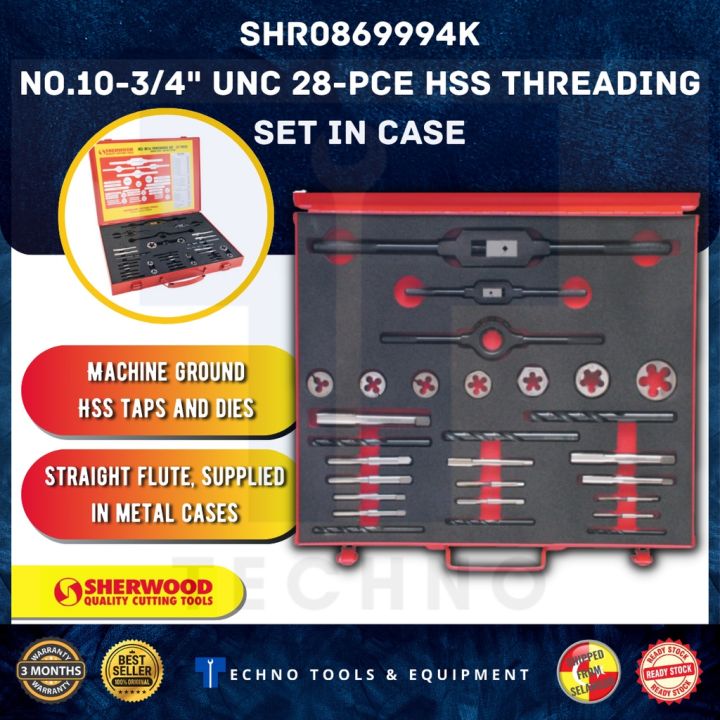 Sherwood SHR0869994K No.10-3/4" UNC 28-PCE HSS THREADING SET IN CASE