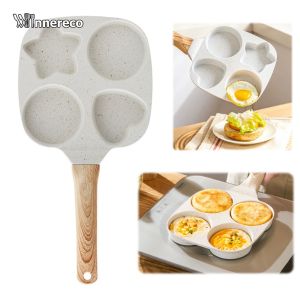 Family-Size 4-Cup Divided Omelet Pan with Medical Stone Surface Non-Stick Coating Thickened Skillet for Daily Cooking