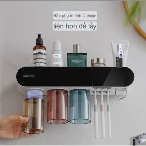 Kệ treo tường nhả kem đánh răng ECOCO 2122 cốc hút nam châm có ngăn để đồ tiện ích. Giá để bàn chải nhà tắm thông minh ECOCO cao cấp