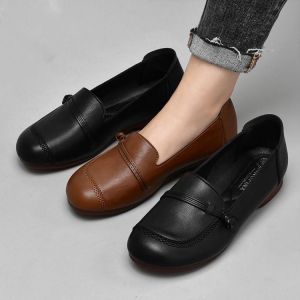 Free Shipping 2026 Spring/Autumn New Collection: Comfortable Non-Slip Soft Leather Slip-On Shoes For Mature Women Low Heel Shallow-Toe Flats