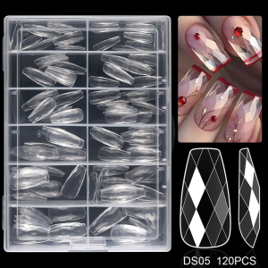120/140pcs Transparent Coffin Nail Medium Length Manicure Accesories Acrylic Press On Tips for Easy Nail Extensions