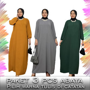 Paket 3 Pcs  Gamis Abaya Crinkel Polos PB 130cm