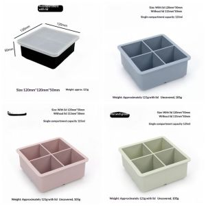 Runenbaoluo khay đá silicon lớn có nắp dùng cho thực phẩm dễ tháo đông lạnh nhanh cho gia đình và sử dụng cho mục đích thương mại