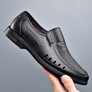 2026 Men Summer Loafers Genuine Leather Soft Man Casual Slip-on Cutout Footwear Tenis Masculino Shoes for Men Non-slip Sandalias2026