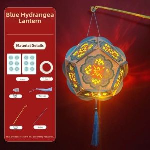 DYJKOUG lantern mid autumn 灯笼中秋节 Hollow Out Design Hydrangea Paper Lantern LED Glowing Light Paper Craft Kit Glowing Flower Lamp Handmade Festive Ornament Chinese Style Chinese Hollow Decor Kindergarten Craft Class