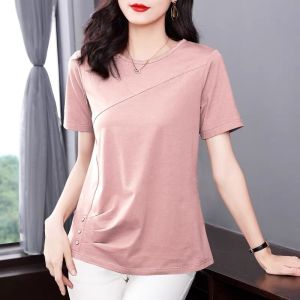 T-shirt for Women Loose Plus Size  Round Neck T-shirt Medium Length Short Sleeve T-shirt