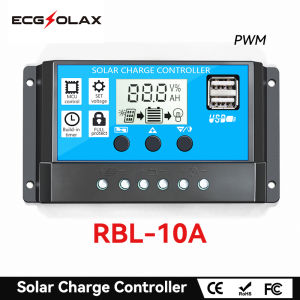 ECGSOLAX Solar Charge Controller 30A 10A 20A 60A Solar Panel 12V 24V Solar Battery Charger LCD Solar Panel solar charger controller Controller Regulator for Max PWM 50V PV Lnput RBL Lead Acid Battery With Dual USB Port