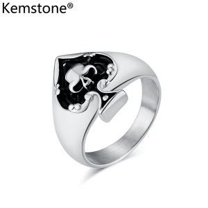 Kemstone Vintage Spade A Rings Mens Silver Gold Plated Black Skull Ring Jewelry