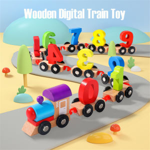 Wooden Digital Train Toy Set Trackless Drag Train Cars Digital Toy Set Early Education Christmas Childs Gift for Kids Toddler Boys and Girls