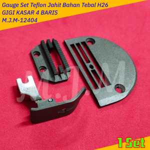 ( H26 GIGI KASAR 4 BARIS ) Needle plate Set / Gauge Set Mesin Jahit Industri Teflon H26 Hitam Teflon M.J.M-12404