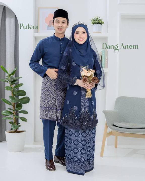 [ NAVY BLUE ] 6 IN 1 SET COUPLE | NIKAH | TUNANG KEBAYA SONGKET TABUR ...