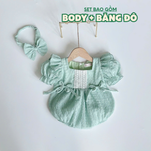 BD229 Bodysuit áo liền quần xanh RIOKIDS quần áo cho bé gái sơ sinh đầy tháng thôi nôi