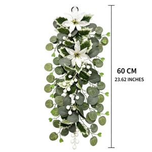 SPARAK Quả holly đỏ Dây trang trí hoa trạng nguyên nhân tạo Thật tế Vòng hoa trang trí lễ hội Vòng hoa thông và hoa trạng nguyên Lễ hội 236 inch Dây trang trí treo Giáng sinh Trang trí cửa trước