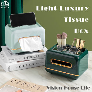 Vision Light Luxury Desktop Tissue Box Multi-functional Face Towel Drawer Household Living Room Tea Table Remote Control Storage Box Magnetic Suction Design Tissue Box