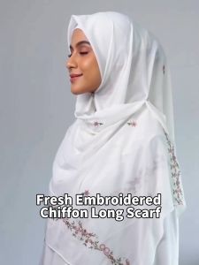 Women Floral Embroidery Hijab Soft Breathable Long Muslim Head Cover Wrap Shawl Modest Daily Wear