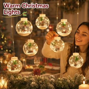 LED Christmas Santa Wishing Ball Curtain Lights 3M 10 Pcs Plug In IP54 Fairy Lights For Christmas Home Party Decor
