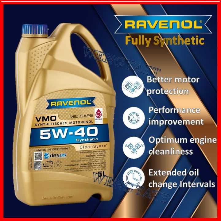 RAVENOL Fully Synthetic VMO 5w40 5L Engine Oil Minyak Hitam Enjin Kereta  car 5w-40 Proton , Volvo, Benz, Toyota Car Race