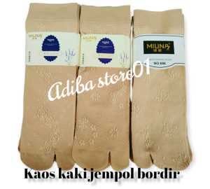 12 PASANG KAOS KAKI WANITA STOKING BORDIR - KAOS KAKI JEMPOL MOTIF PENDEK-KAOS KAKI WARNA  KREM