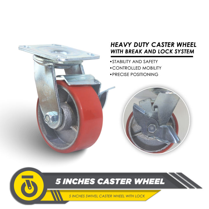 HEAVY DUTY Caster Wheel Swivel,Fixed and Swivel with Lock 5 Inches 1pc ...