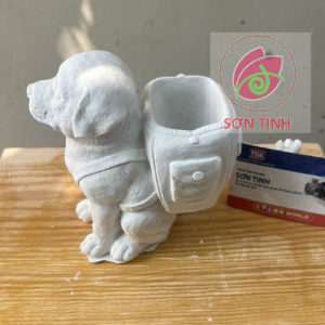 Tượng thạch cao Chú chó CALICO đeo giỏ làm giá đựng bút (Không kèm màu) tô tượng đồ chơi cho trẻ