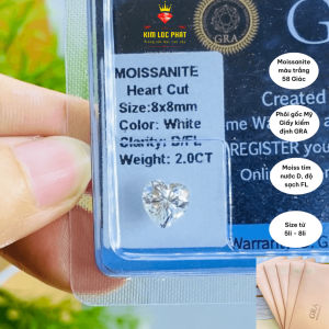 Moissanite Mỹ kiểm định GRA hình trái tim 5x5-8x8mm Kim cương moissanite nhân tạo tim màu trắng 58 giác Đá moissannite D/FL - KIM LỘC PHÁT MT