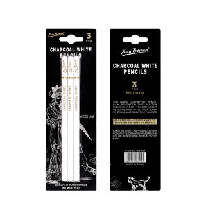 White Charcoal Pencils Set - 3 Pieces for Sketching, Shading & Blending