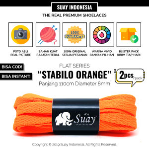 SUAY Tali Sepatu Gepeng Pipih Warna Stabilo Oranye Panjang 110cm 8mm - Stabilo Orange FLAT Shoelaces