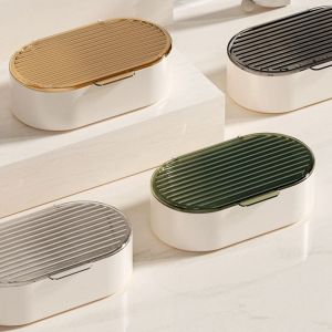 ANHEY Perforation-free Light Luxury Double Drain Soap Box Hollow Plastic Drain Soap Holder Simple with Cover Soap Dish Home