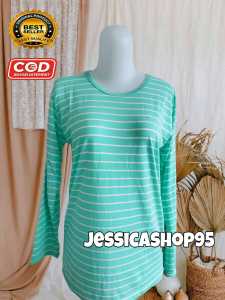 Jessicashop95 SALUR RAYON lengan panjang blus atasan salur wanita oblong salur wanita kaos belang
